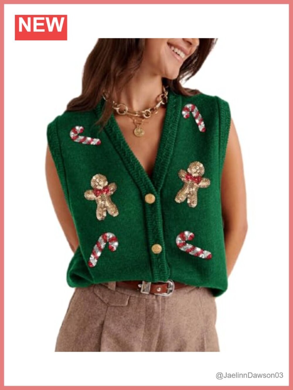 Christmas Sweater Vest Womens Button Down Embroidered Knit Sleeveless V-Neck